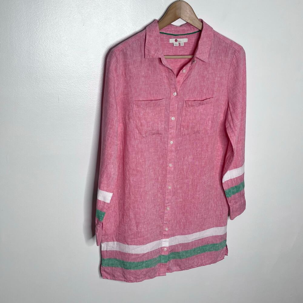 Boden Pink Linen Button Front Shirt Tunic Dress Stripe US 4R - Picture 3 of 11